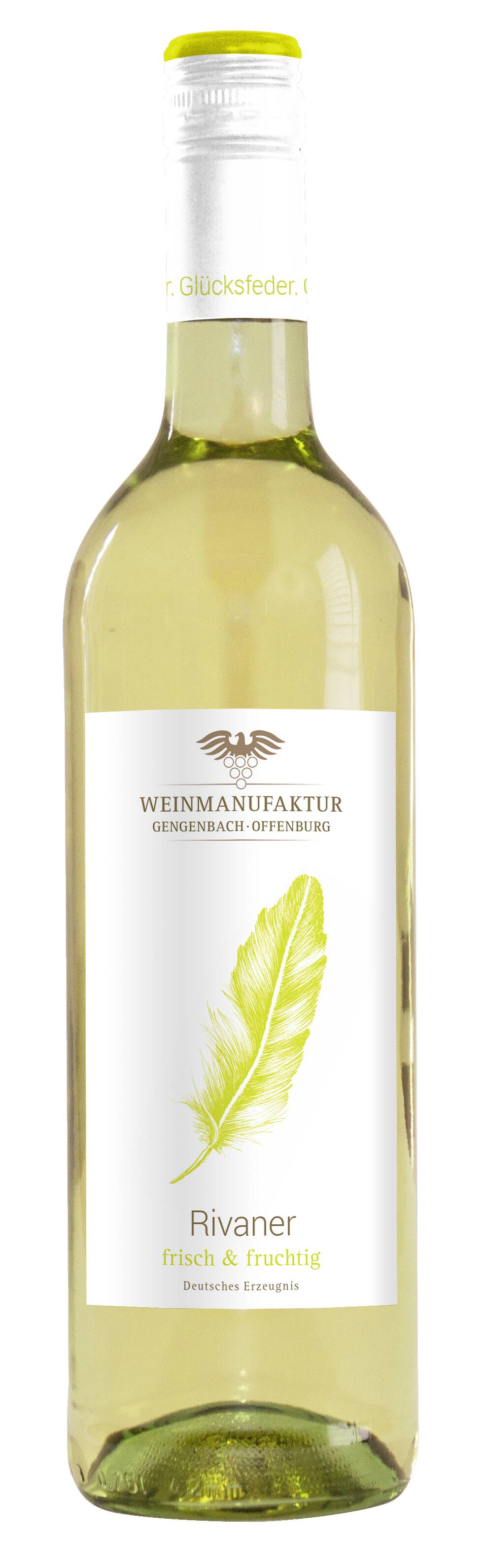 Weinmanufaktur Gengenbach-Offenburg Glücksfeder Rivaner Qualitätswein feinherb 0,75L 2022