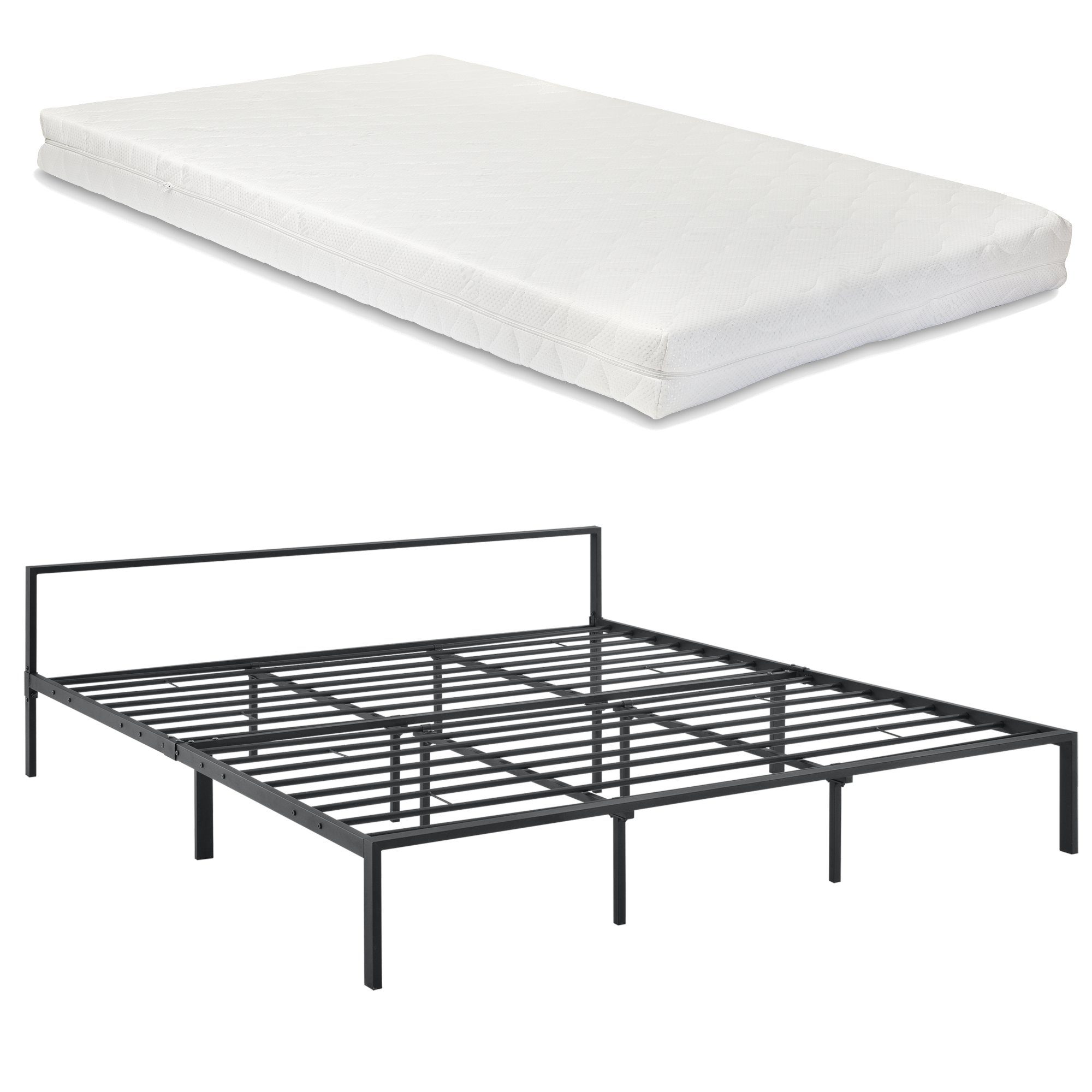 en.casa Metallbett, Imatra Bettgestell mit Kaltschaummatratze 180 x 200 cm Schwarz