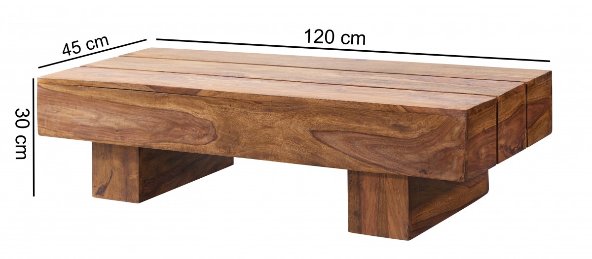 Wohnling Sheesham Couchtisch Massiv 120 x 45 x 30 cm Massivholz