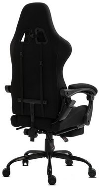 Delman Gaming-Stuhl Bürostuhl Chefsessel Massagefunktion mit 6 Vibrationspunkten Stoff, Drehstuhl, dicke Polsterung, Metallfußkreuz, Fußstütze 02-0036