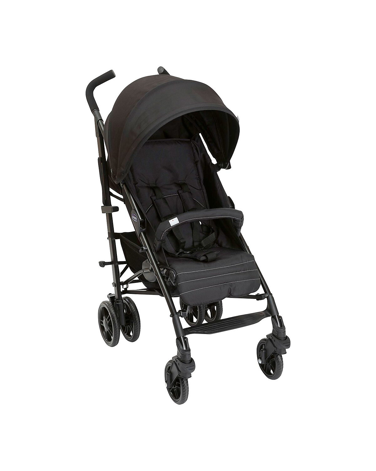 Buggy Sportwagen Lite Way4 schwarz, mit faltbarem Frontbügel 22Kg Traglast, mit neuem großen Verdeck und Textilen Design, inkl. Regenschutz, Einhängekorb