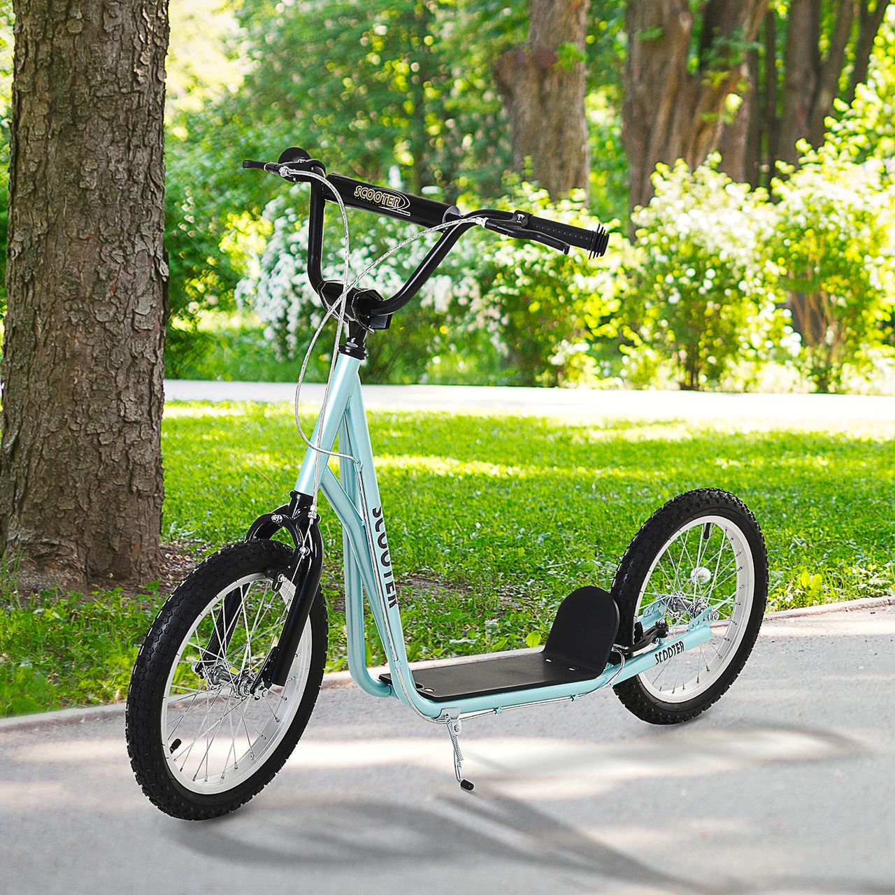 HOMCOM Tretroller Kinderroller Scooter Cityroller Luftreifen verstellbar Hellblau