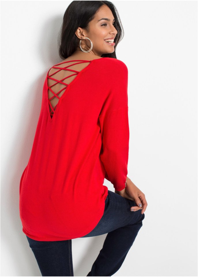 Pullover mit V-Ausschnitt hinten