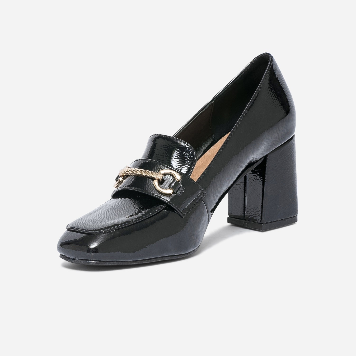 Mocassin à talon noir verni