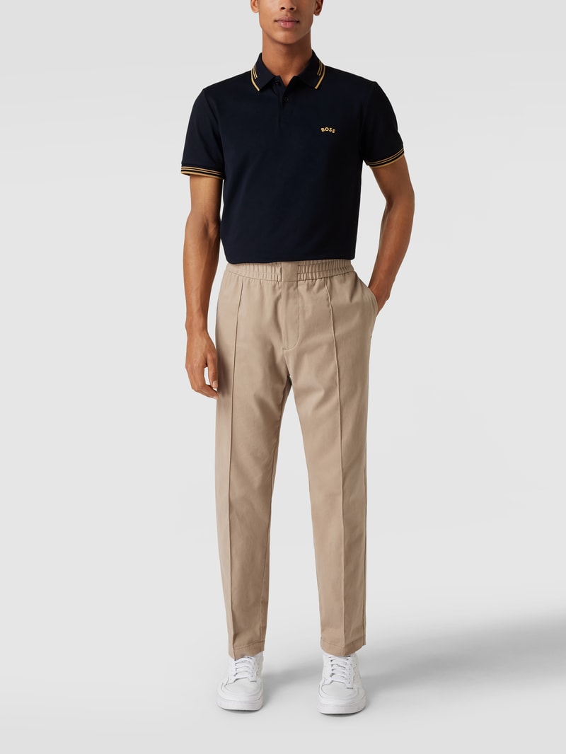 Slim Fit Poloshirt mit Kontraststreifen Modell 'Paul Curved' in blau