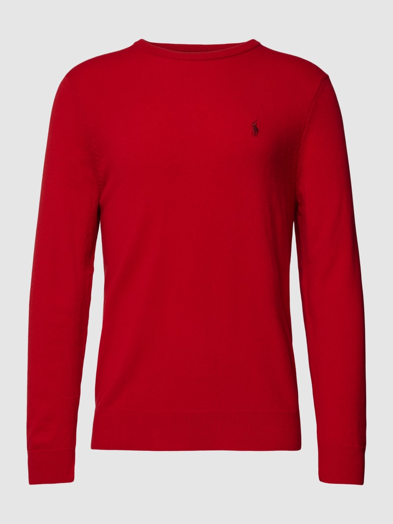 Strickpullover aus Wolle mit Logo-Stitching in rot