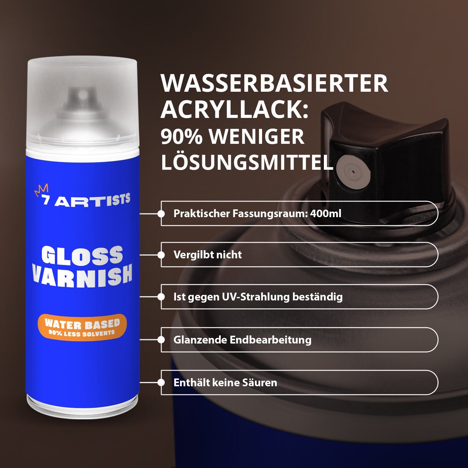 7 Artists Klarlack Acryl Klarlack Spray, Klarlack Glänzend auf Wasserbasis 400 ml