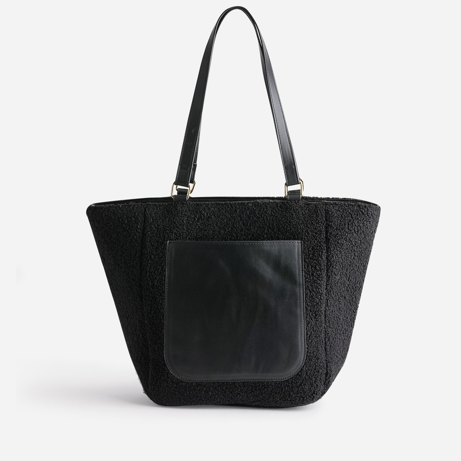 Sac cabas noir tissu Sherpa avec poche