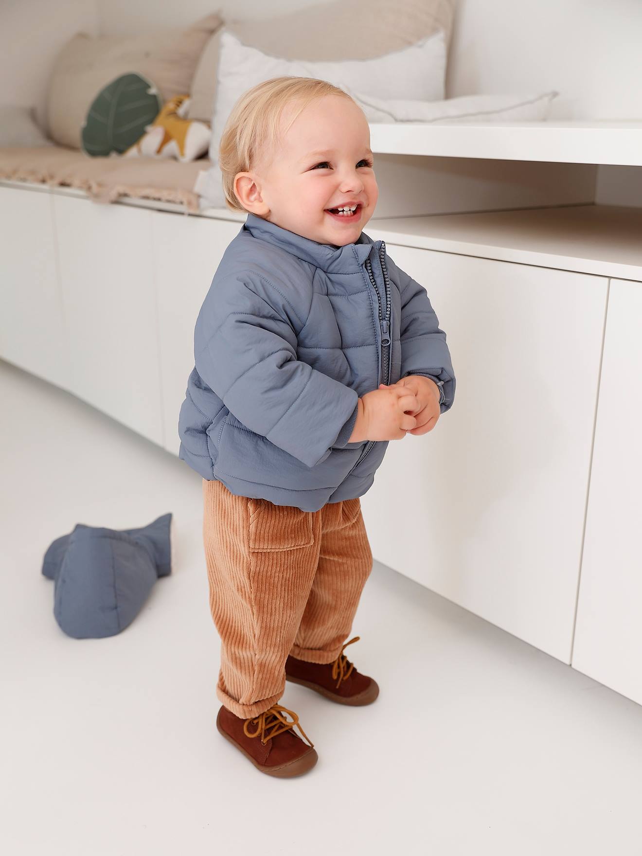 Vertbaudet Baby Winterjacke mit abnehmbarer Kapuze, Recycling-Polyester - graublau