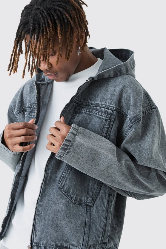 Tall Denim-Hoodie mit Acid-Waschung