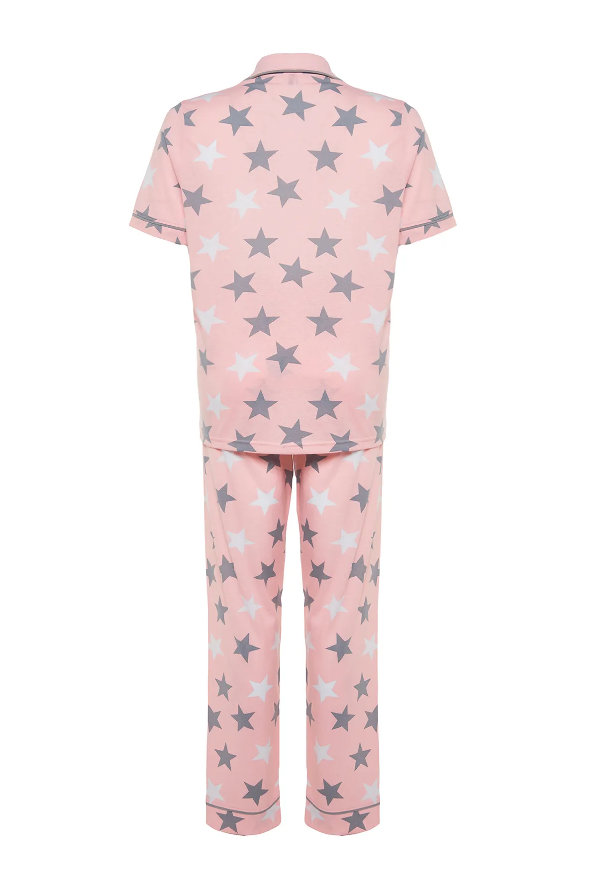 Trendyol Curve  Strickpyjama-Set mit Hemdkragen und Powder Star-Muster TBBAW24AI00040