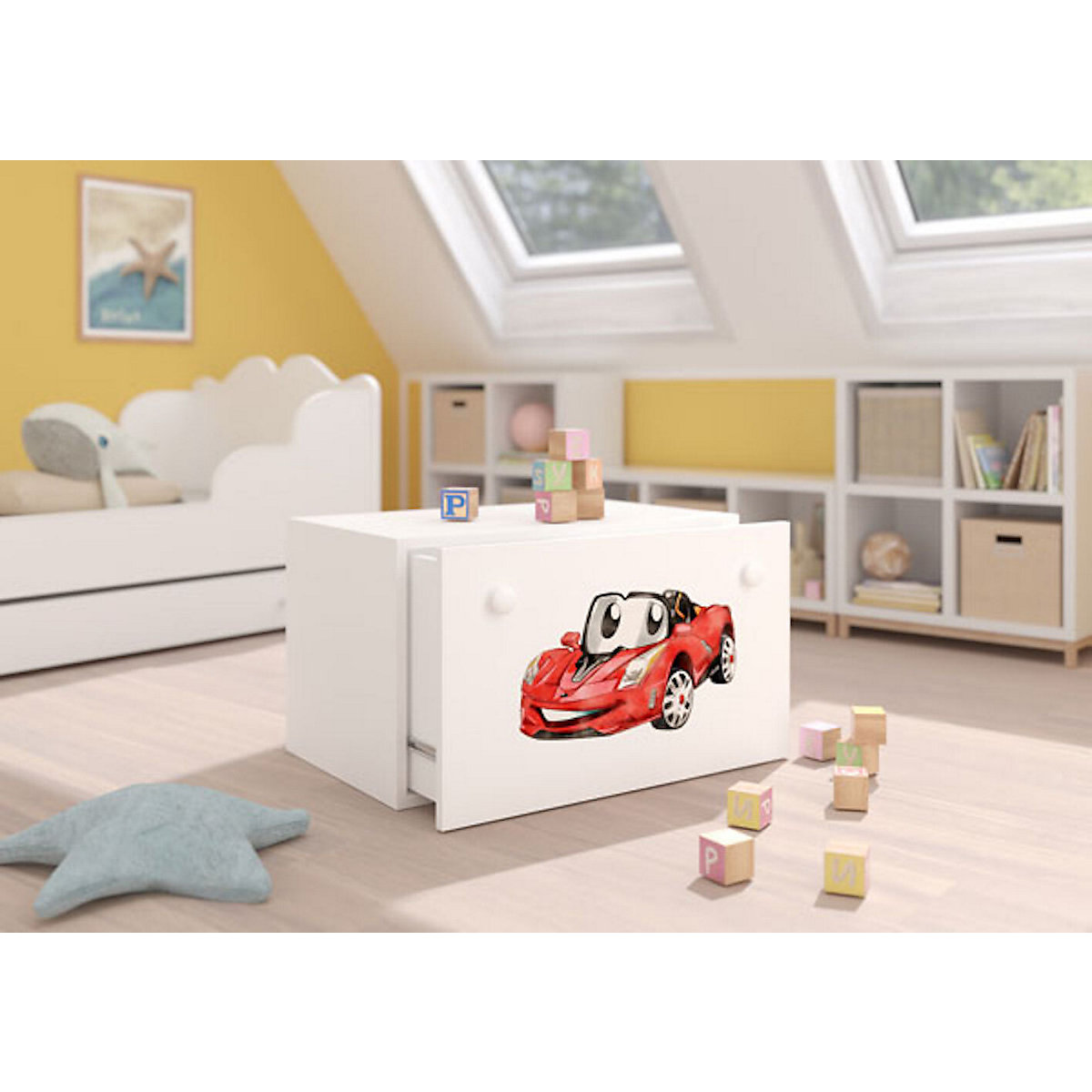 Spielzeugtruhe Sitztruhe Inga 70cm Motiv wählbar mit 1 Schublade