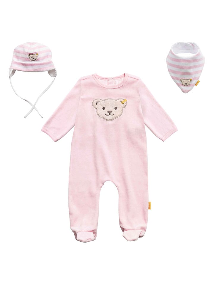 Steiff 3tlg. Outfit in Rosa/ Weiß günstig kaufen