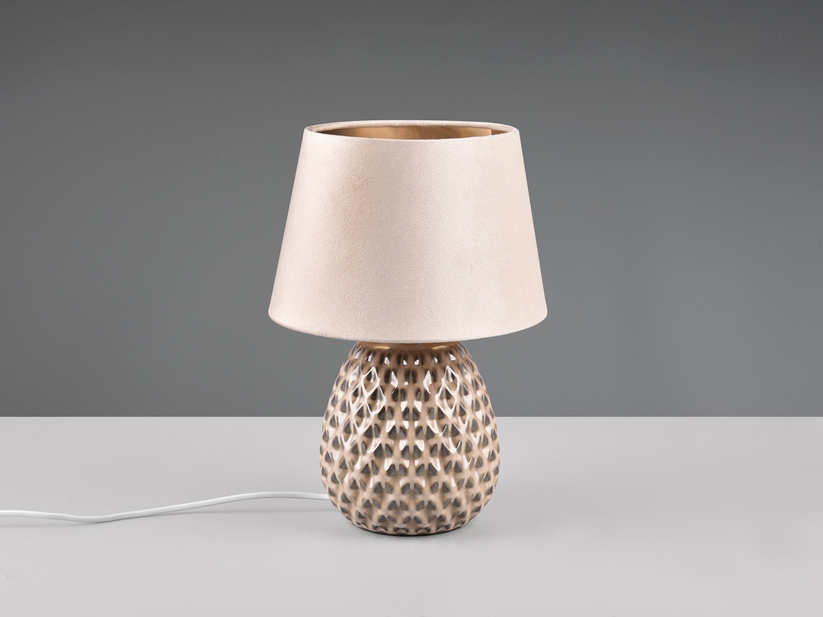 meineWunschleuchte LED Nachttischlampe, LED wechselbar, warmweiß, dimmbar Designer Lampenschirm Samt & Keramik-fuß Gold-en, Höhe 35cm