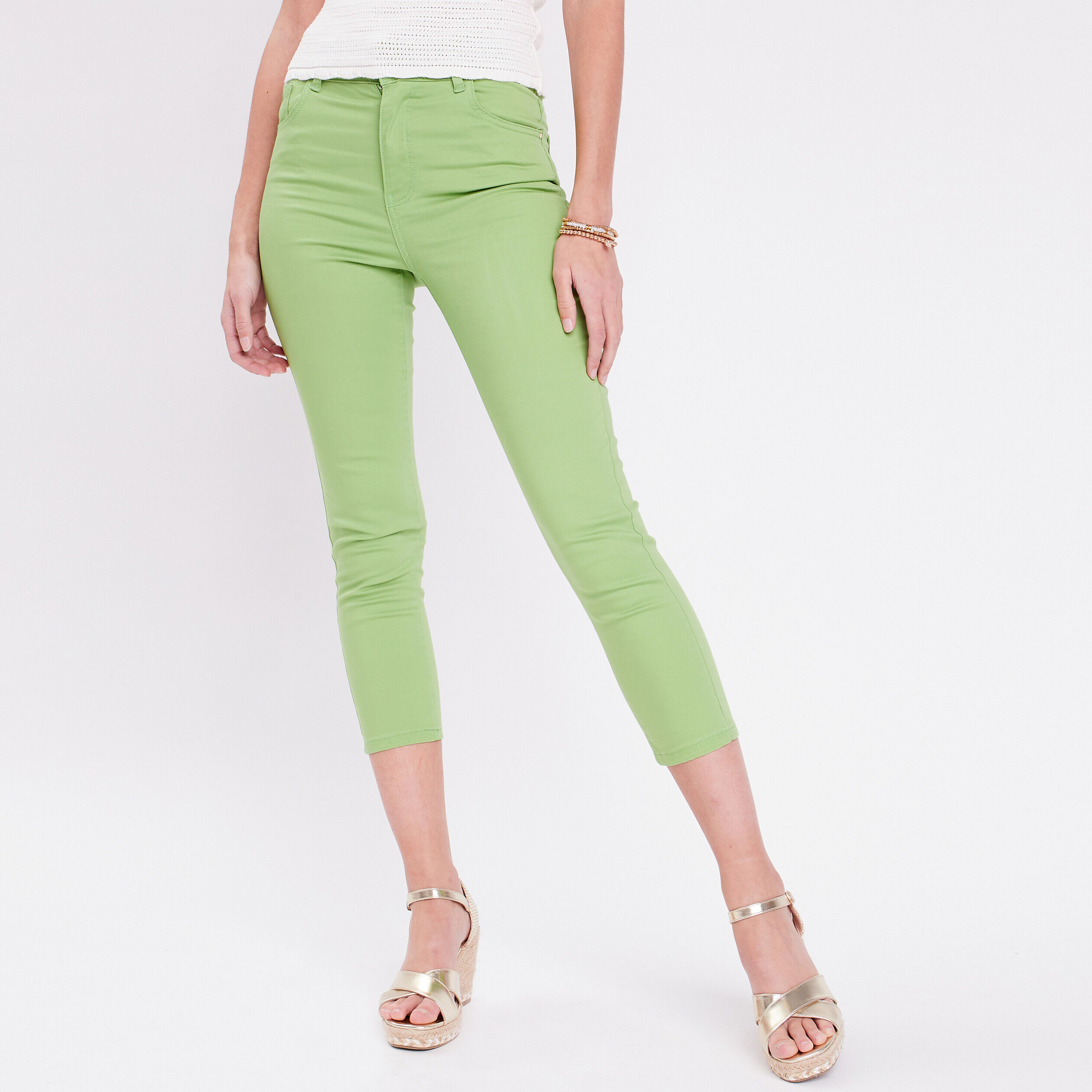 Pantalon slim push up 7/8ème vert femme | Cache Cache
