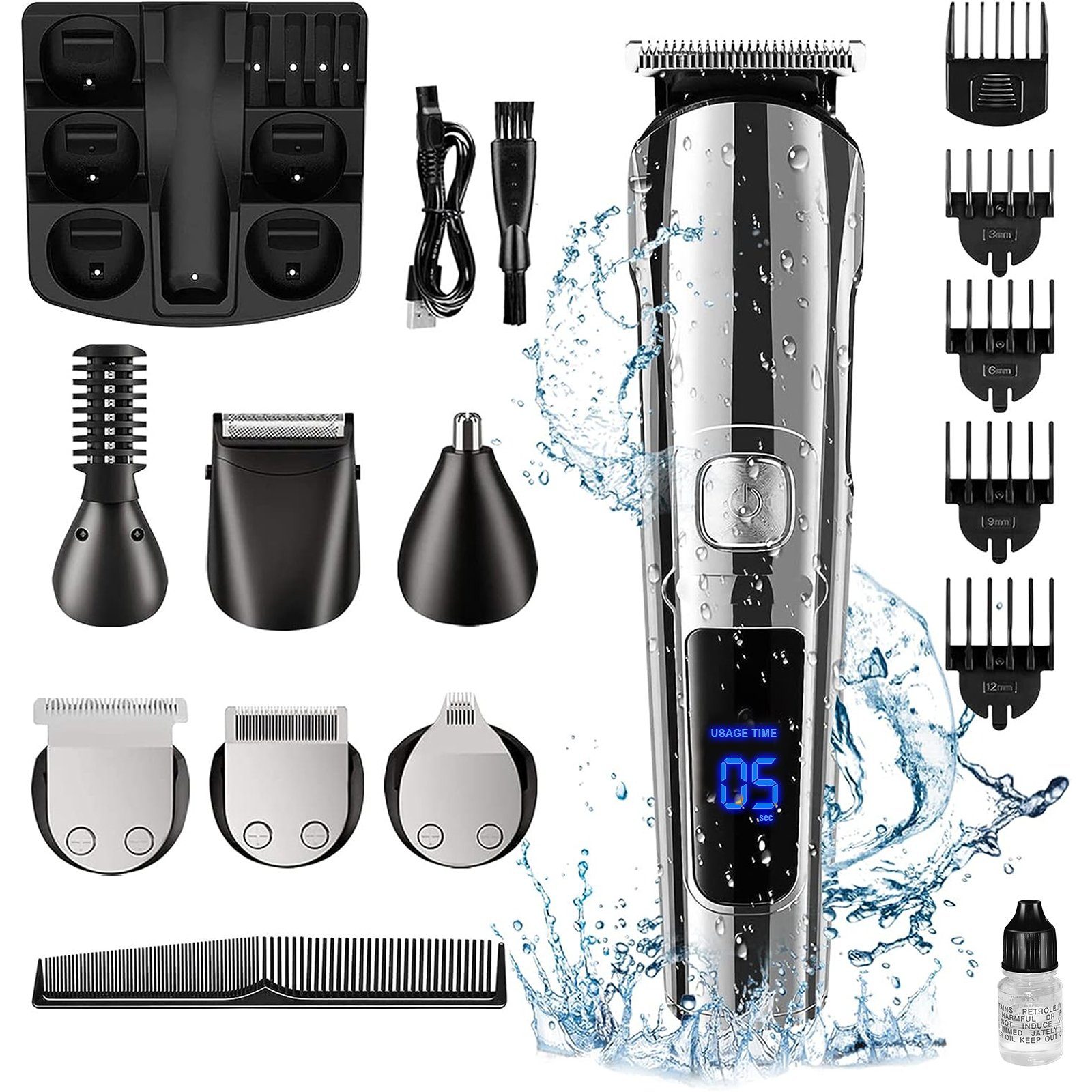 Aoucheni Haarschneider 6 in 1 Haarschneidemaschine Set, Profi Haarschneider Herren, für Gesicht, Körper, Schnurrbart, Nasenhaare, Elektrischer Rasierer, Barttrimmer Nasenhaartrimmer Körperhaartrimmer