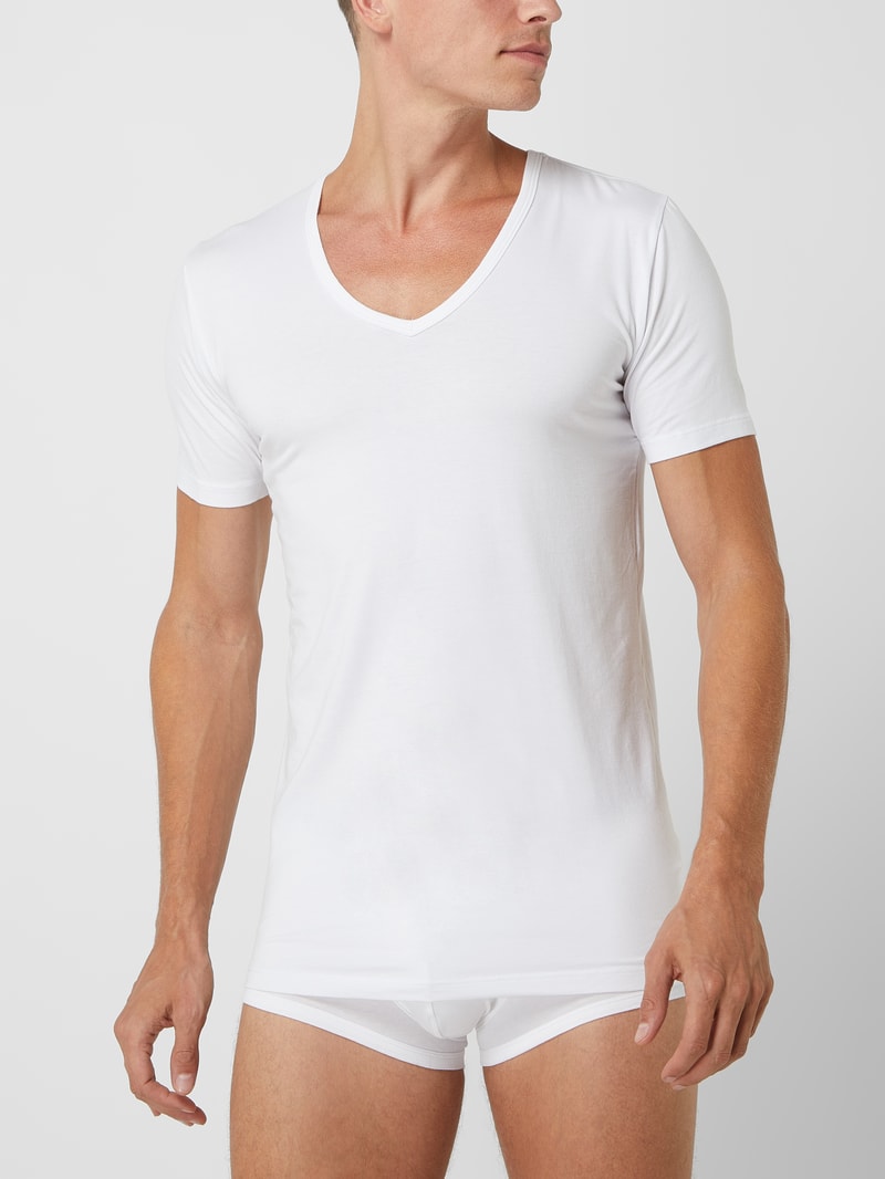 T-Shirt mit Stretch-Anteil im 2er-Pack in weiß
