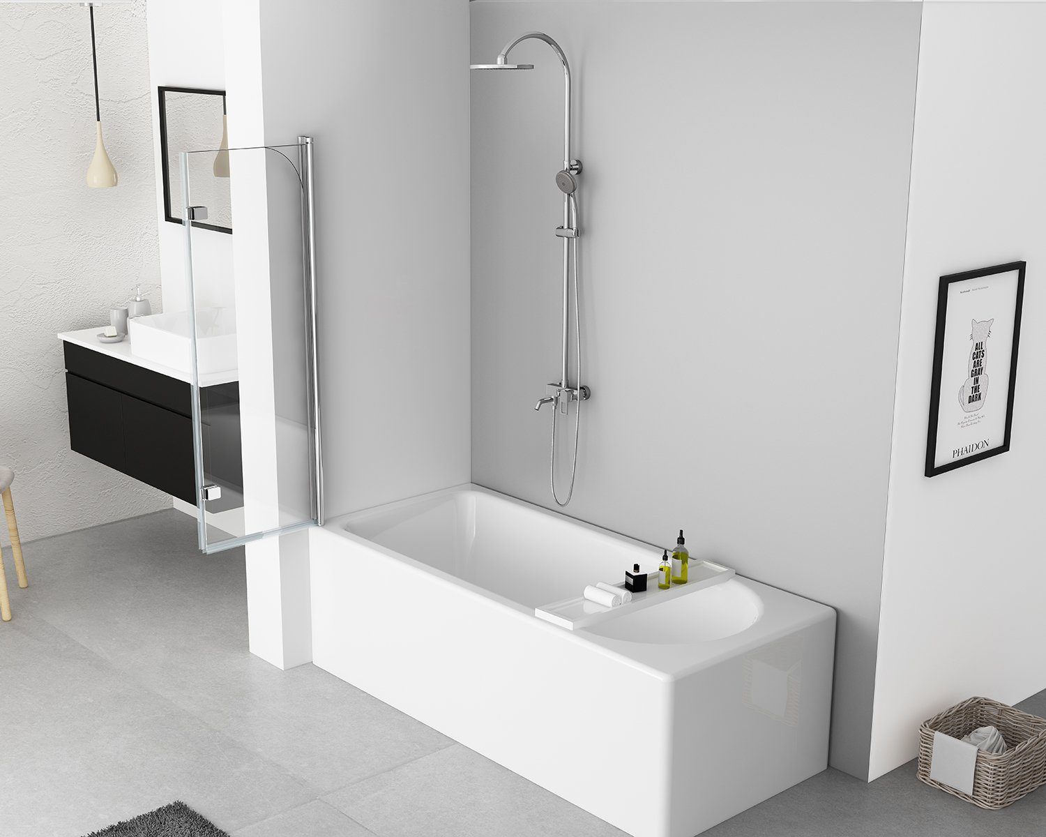 IMPTS Badewannenaufsatz, 6mm ESG Sicherheitsglas Nano Glas, Duschwand für Badewanne 2 TLG. Faltwand Duschtrennwand