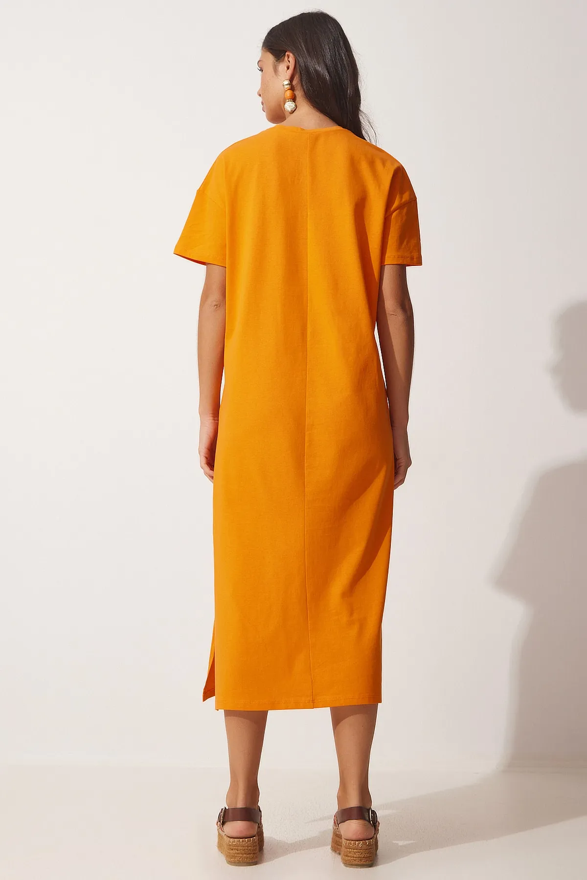 Happiness İstanbul  Damen-Sommerkleid aus gekämmter Baumwolle in Orange aus Baumwolle UB00080