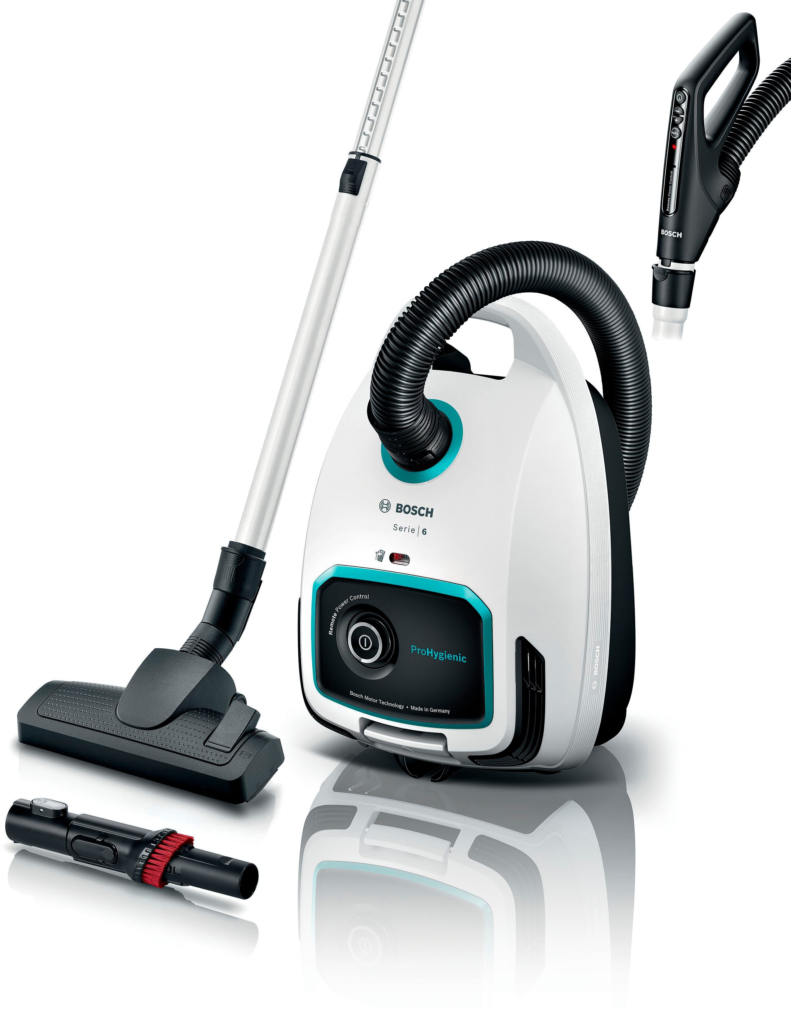 BOSCH Bodenstaubsauger ProHygienic Serie 6, weiß, BGL6LHYG, 600 W, mit Beutel, 10 Jahre Motorgarantie, HEPA Filter