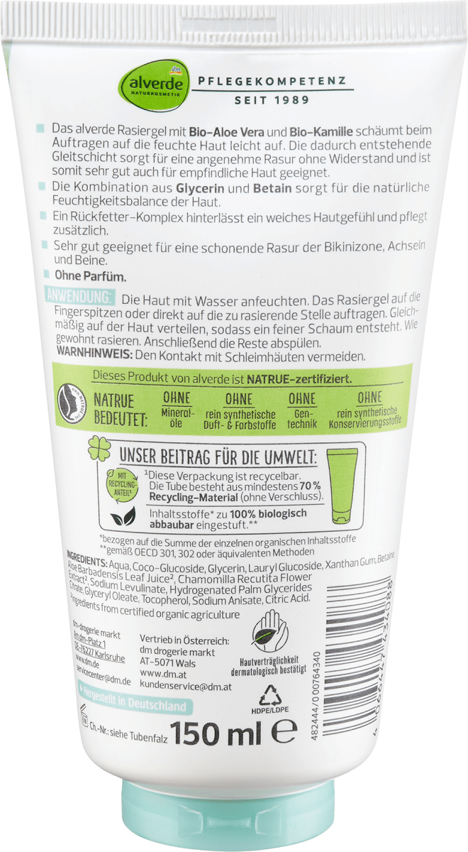 Rasiergel Bio-Aloe Vera Bio-Kamille, 150 ml