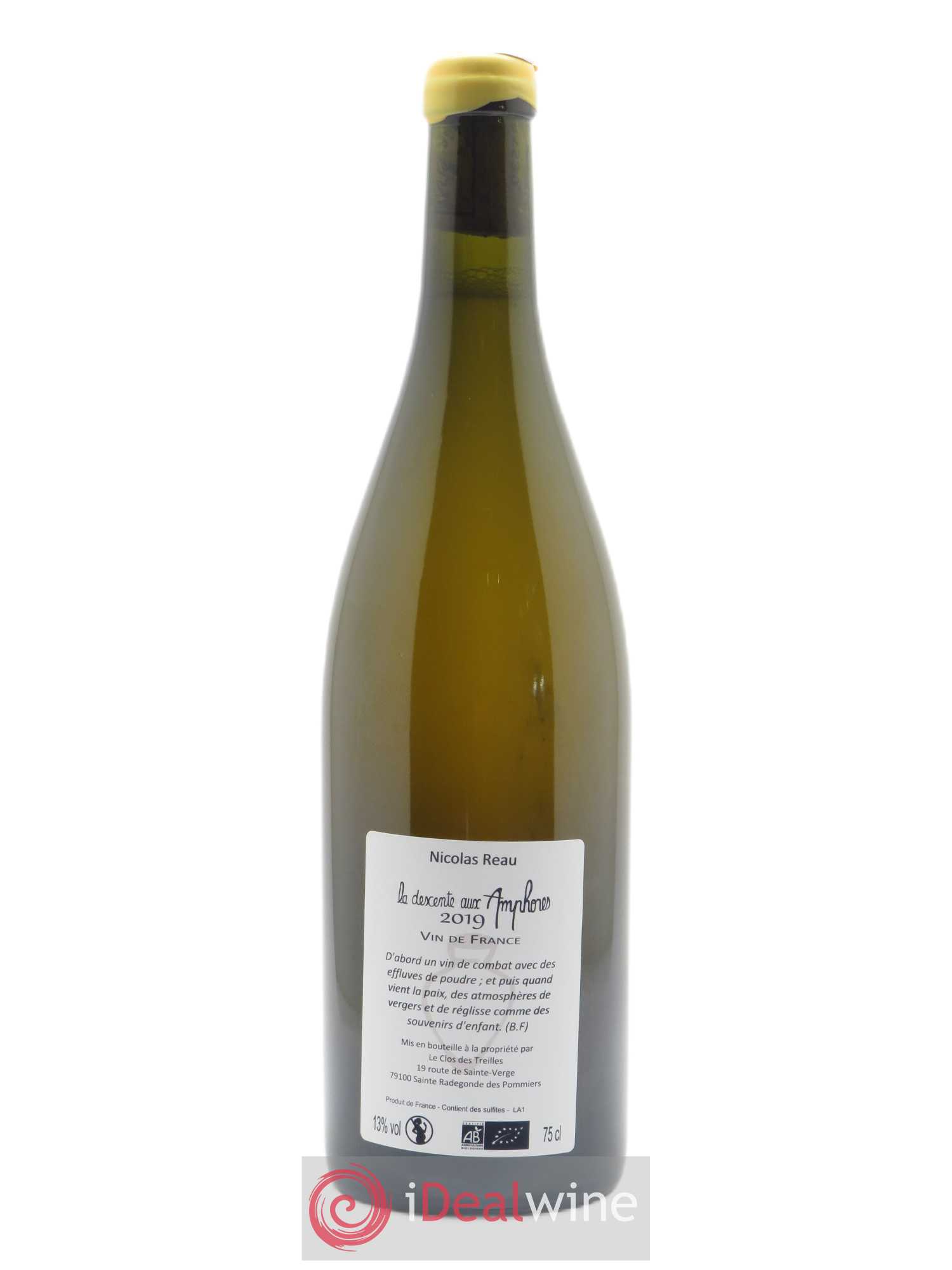 Vin de France Clos des Treilles La descente aux Amphores Nicolas Réau  2019 - Lot de 1 Bouteille