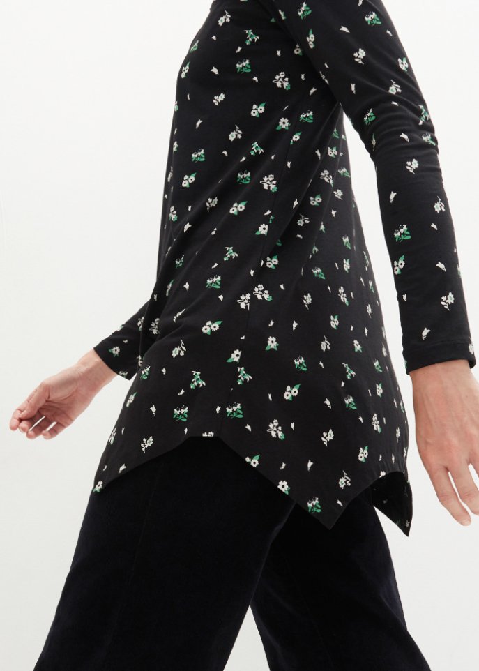 Bedrucktes Zipfel-Shirt mit V-Ausschnitt