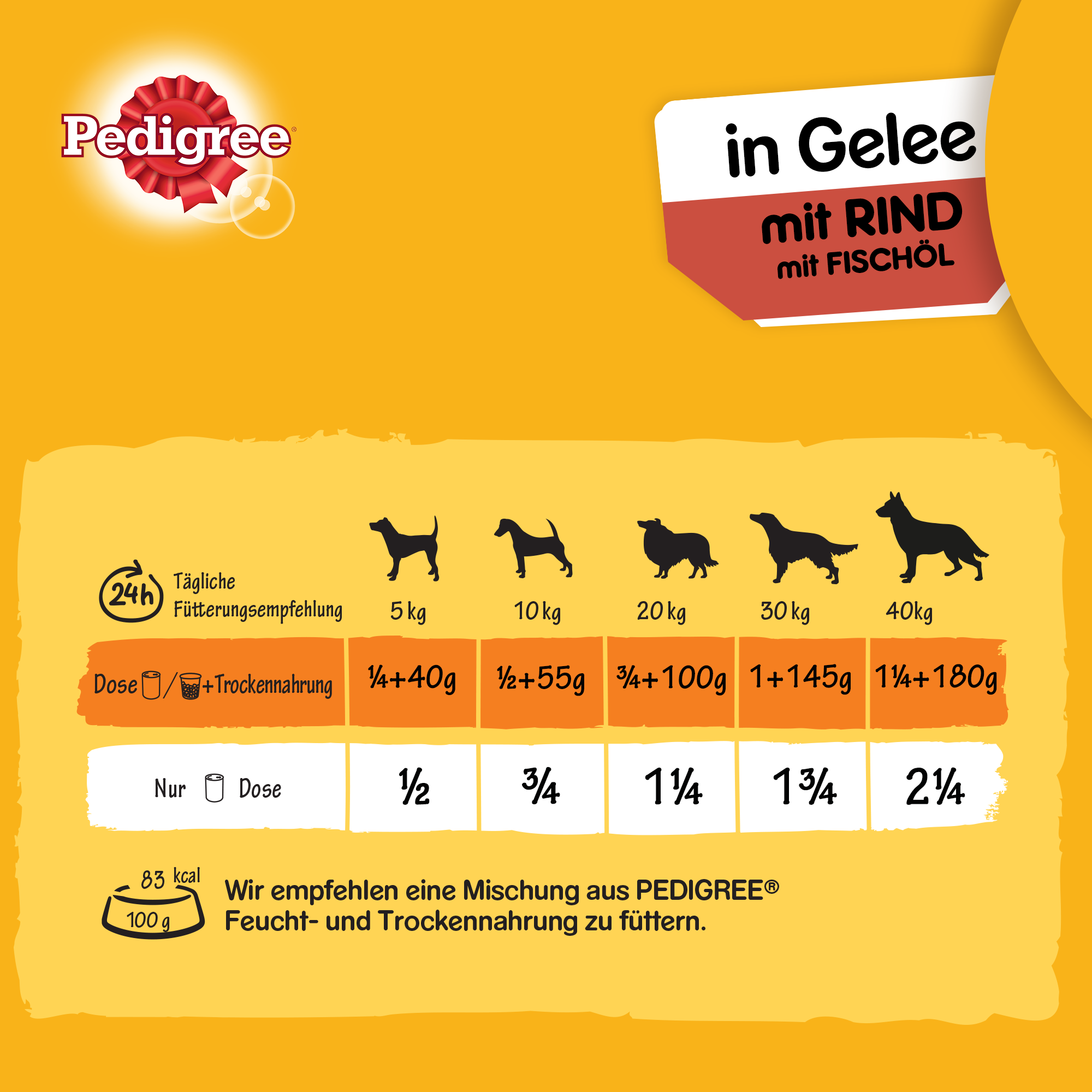 Pedigree Hundenassfutter Pedigree Adult Plus 12x800g Rind mit Fischöl, in Gelee