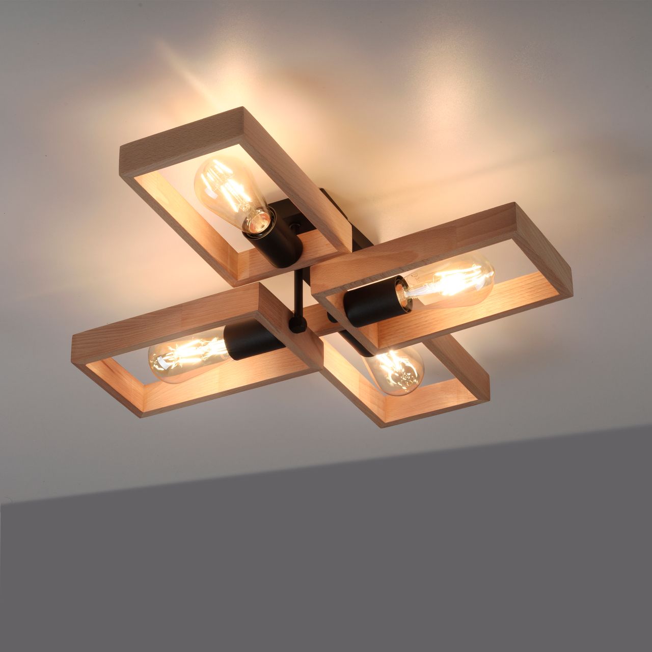 JUST LIGHT LeuchtenDirekt Deckenleuchte FRAME, 4xE27/max. 60W, Innenleuchte, IP20, Metall und Holz