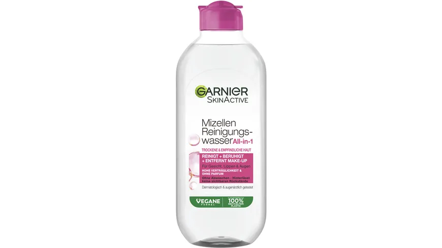 Garnier Skin Active Mizellen Reinigungswasser All-in-1 für trockene Haut - Entfernt Make-up und Unreinheiten 400 ml