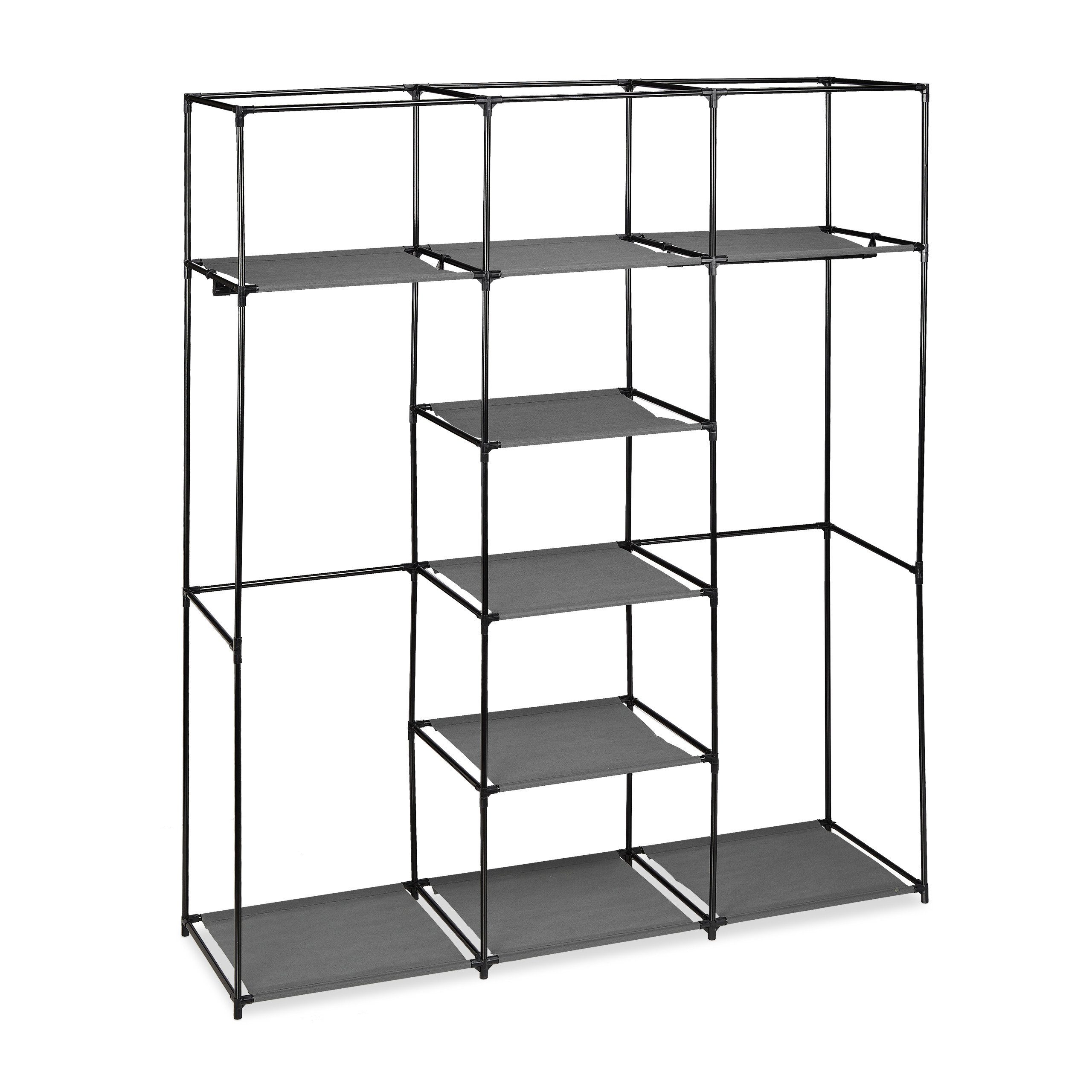 relaxdays Stoffschrank XXL Stoffschrank mit 2 Kleiderstangen Anthrazit