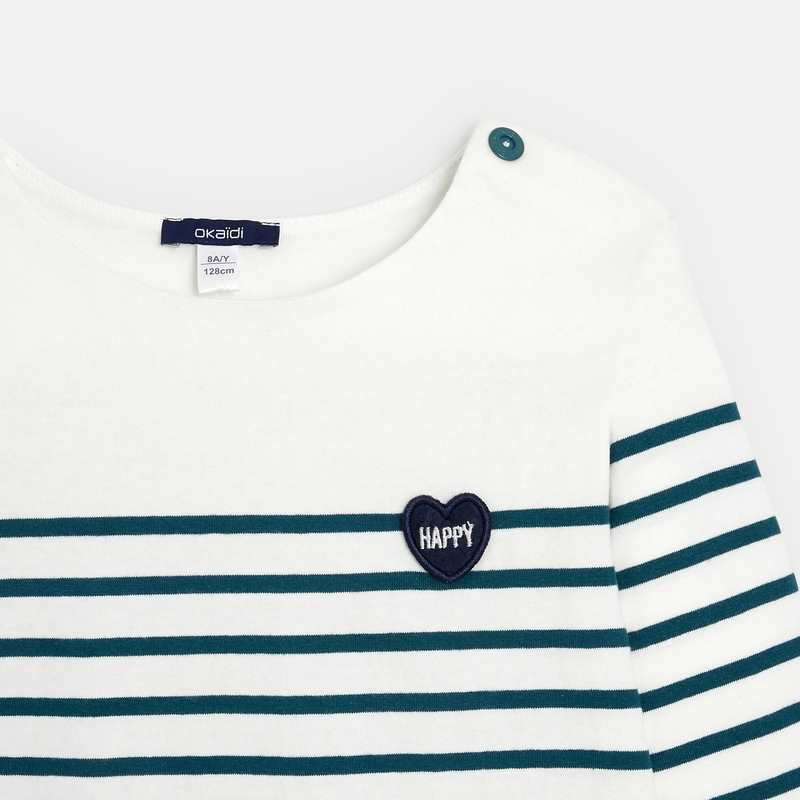 T-shirt marinière à personnaliser d'un cœur vert fille