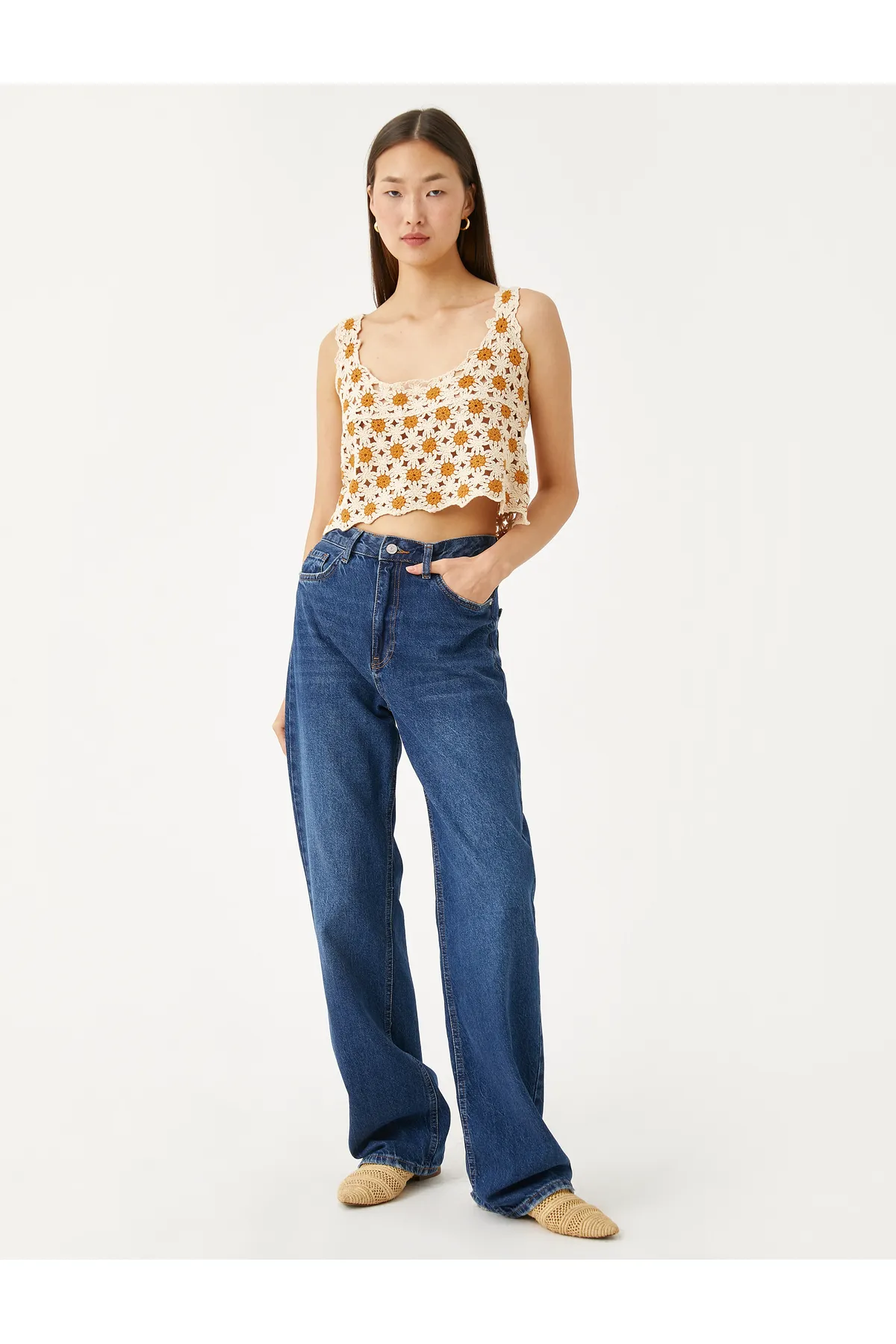 Koton  Crop Bustier mit Häkel-Quadratausschnitt
