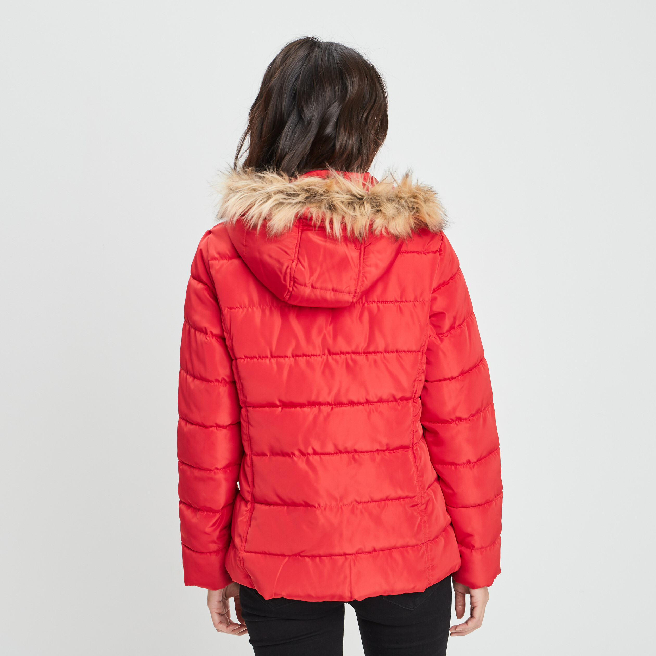 Doudoune droite à capuche rouge femme | La Halle
