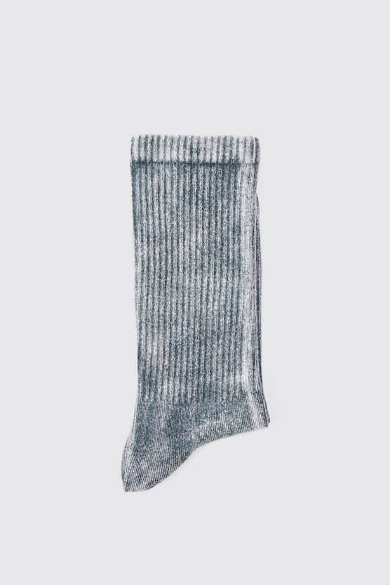 Gerippte Sportsocken mit Acid-Waschung in Charcoal