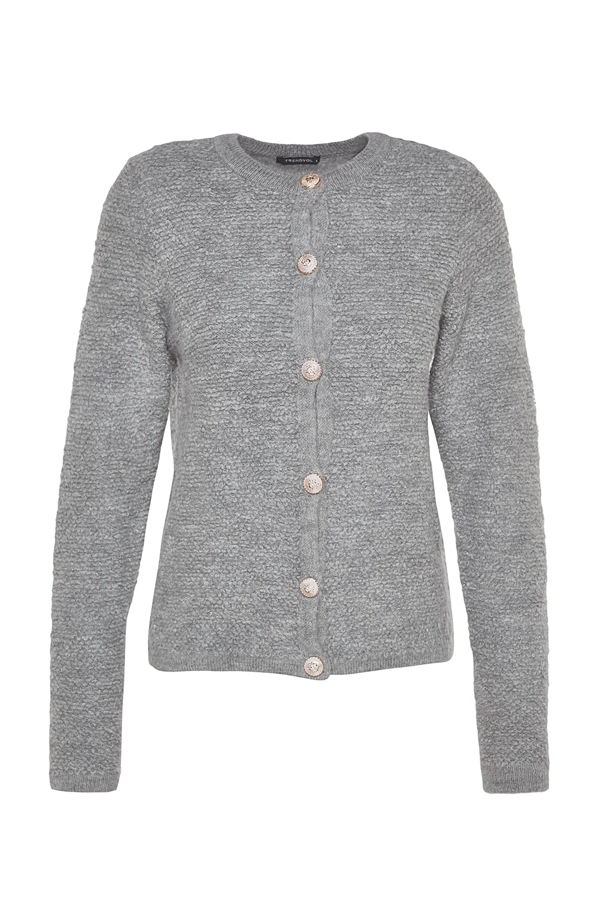 Trendyol Collection  Grauer, weich strukturierter Strick-Cardigan mit Accessoires TWOAW24HI00039
