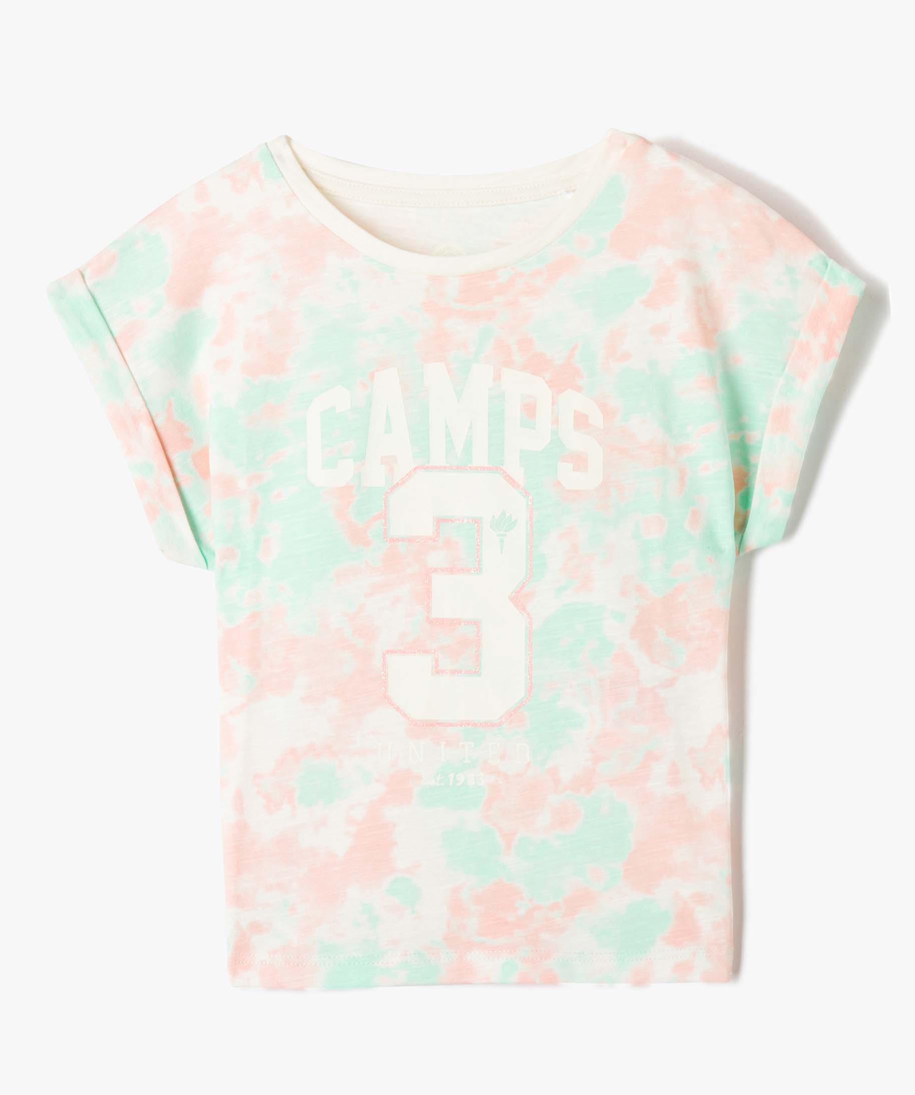 Tee-shirt fille à manches courtes avec revers cousus - Camp... multicolore | GEMO