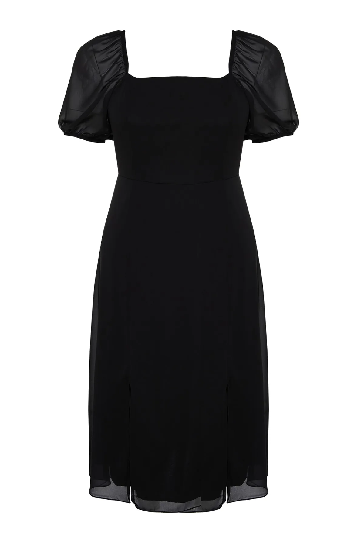 Trendyol Curve  Schwarzes gewebtes Kleid mit Schlitz TBBSS22AH0012