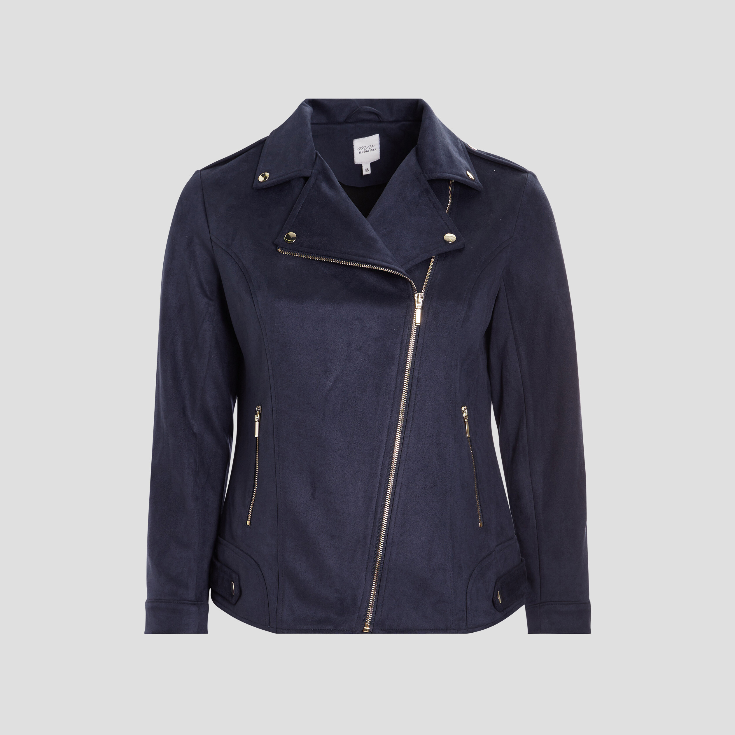 Blouson zippé effet suédine style biker bleu marine femme grande taille | La Halle