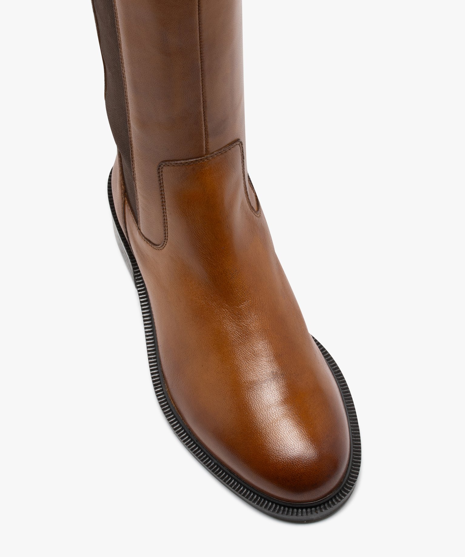 Bottes femme à talon plat en cuir uni et à zip - Taneo camel | GEMO