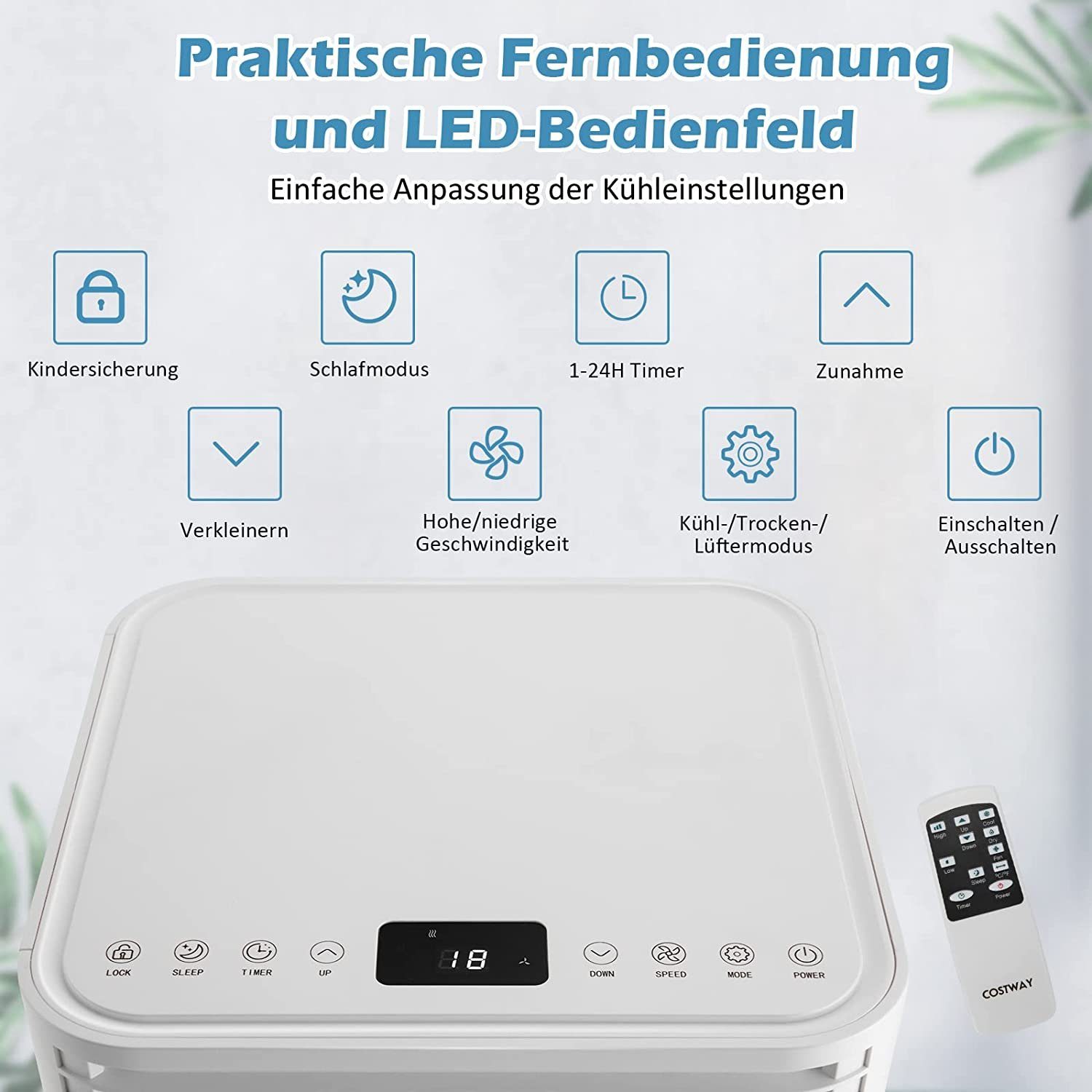 COSTWAY 3-in-1-Klimagerät, 7000BTU/2,1kW, 39m³, Fernbedienung, 16℃-32℃