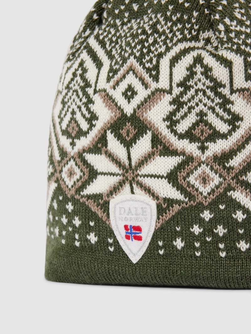 Beanie mit Allover-Muster Modell 'Winterland' in dunkelgrün