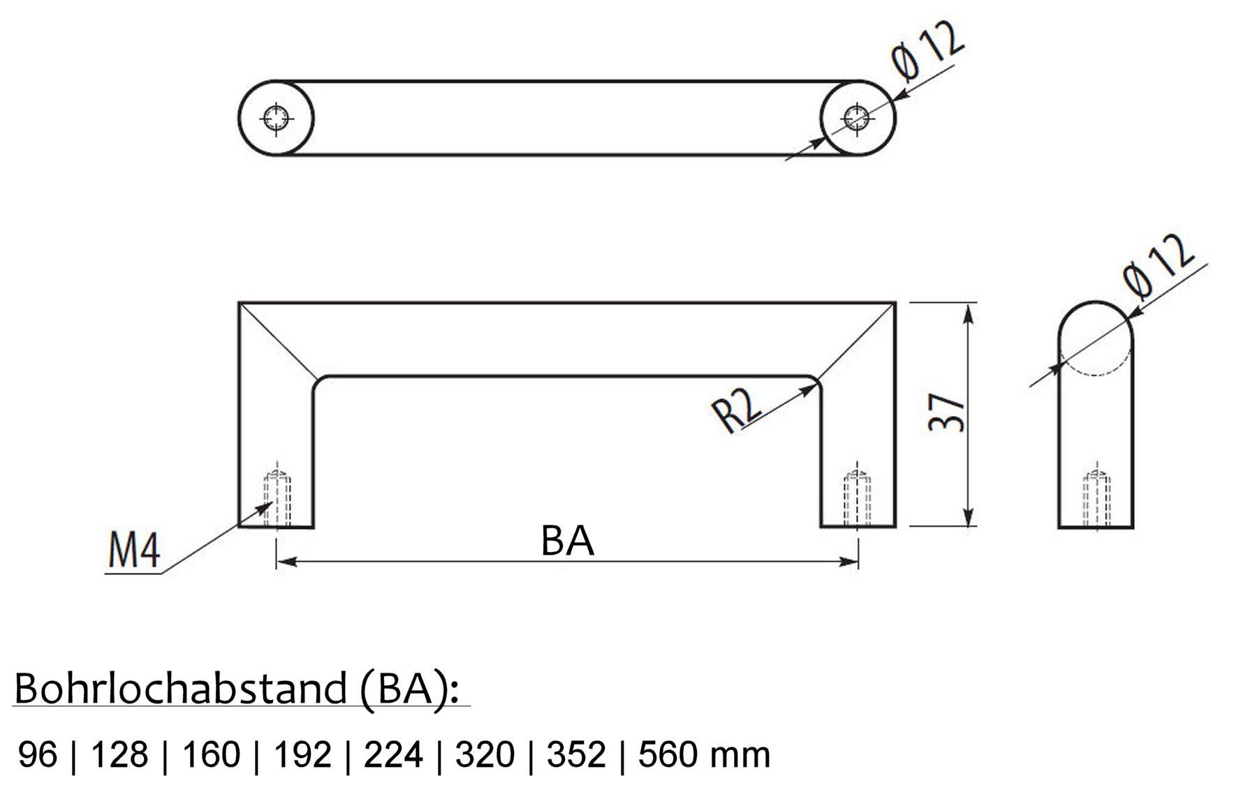 SO-TECH® Möbelgriff Stangengriff E11 echt Edelstahl BA 96 - 560 mm, Griff Schrankgriff Schubladengriff - incl. Schrauben
