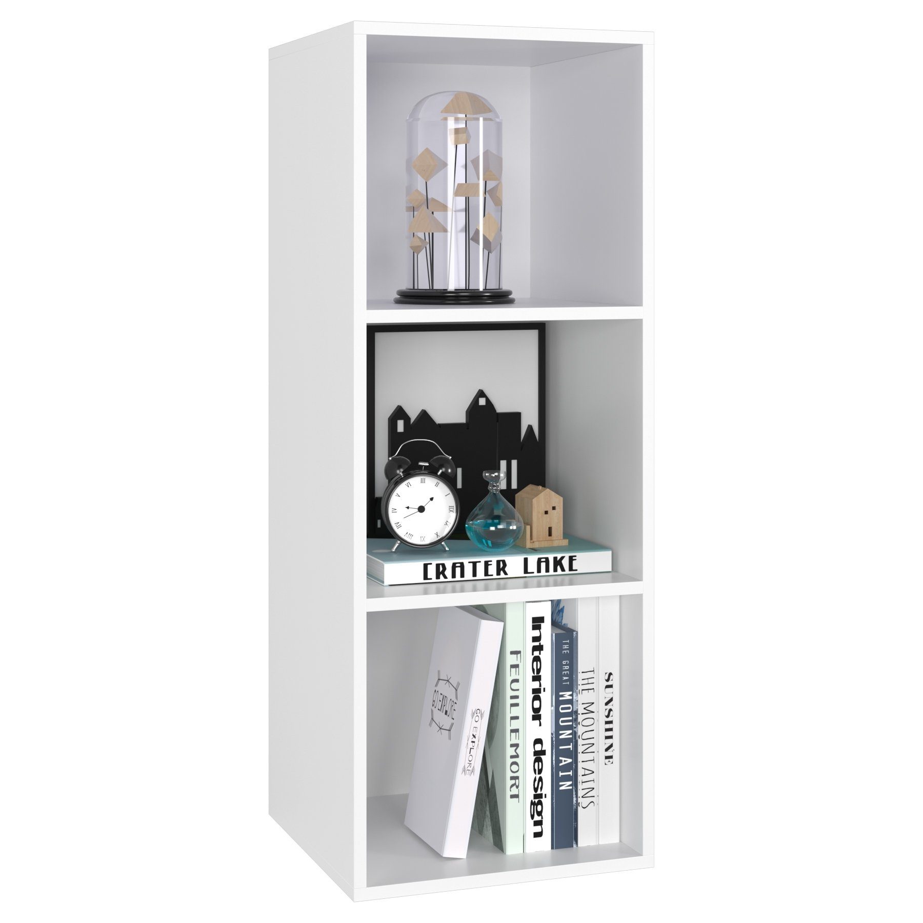 Homfa Bücherregal, Standregal mit 3 Fächern, Würfelregal, Holzregal, Landhaus Regal