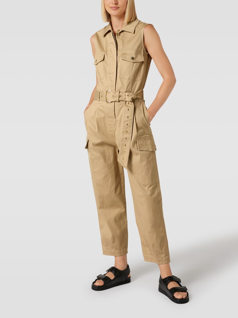 Jumpsuit mit verdeckter Knopfleiste Modell 'Cargo Jumpsuit' in beige