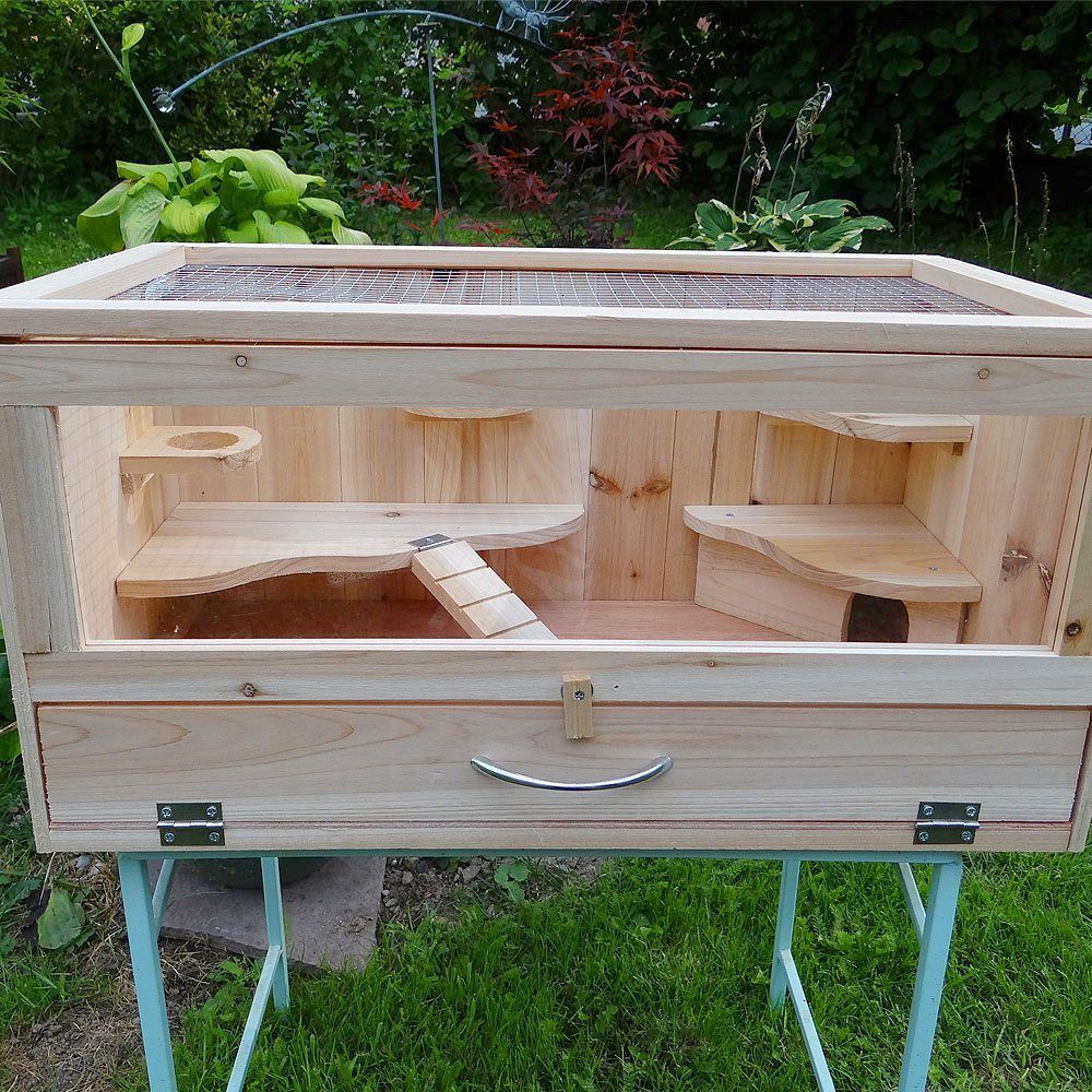 Melko Kleintierkäfig Hamsterkäfig Kleintierkäfig Gehege aus Holz mit Öffnung Mäusekäfig Rattenkäfig Nagerstall, unbehandeltes Holz, für Tiere unbedenklich