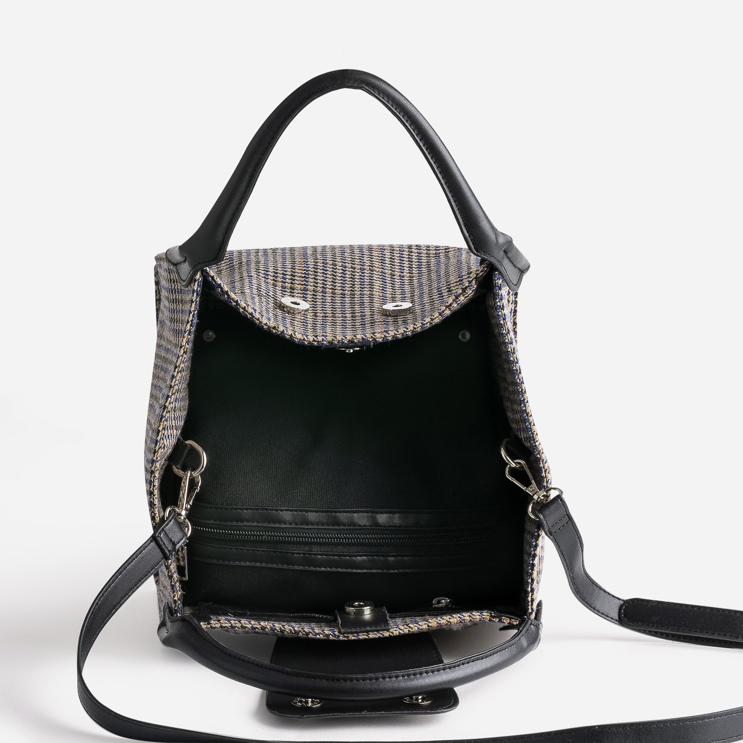 Sac à main noir à motifs pied-de-poule