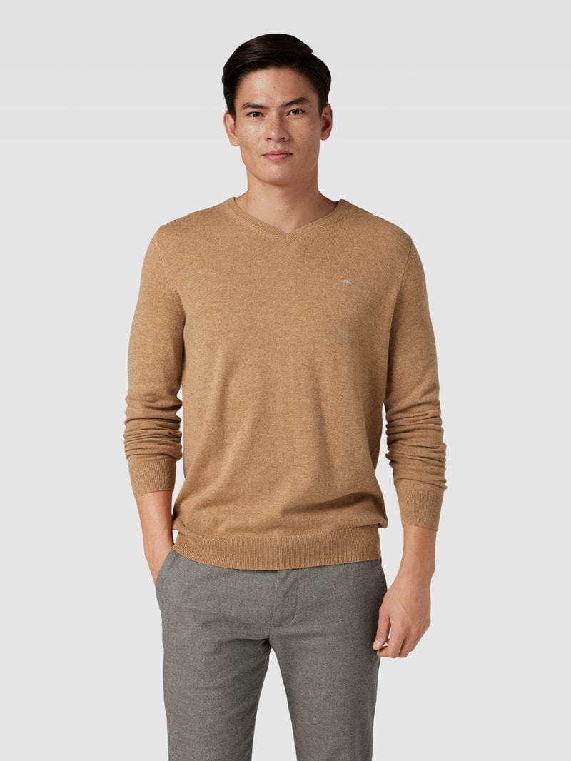 Strickpullover mit Logo-Stitching in camel