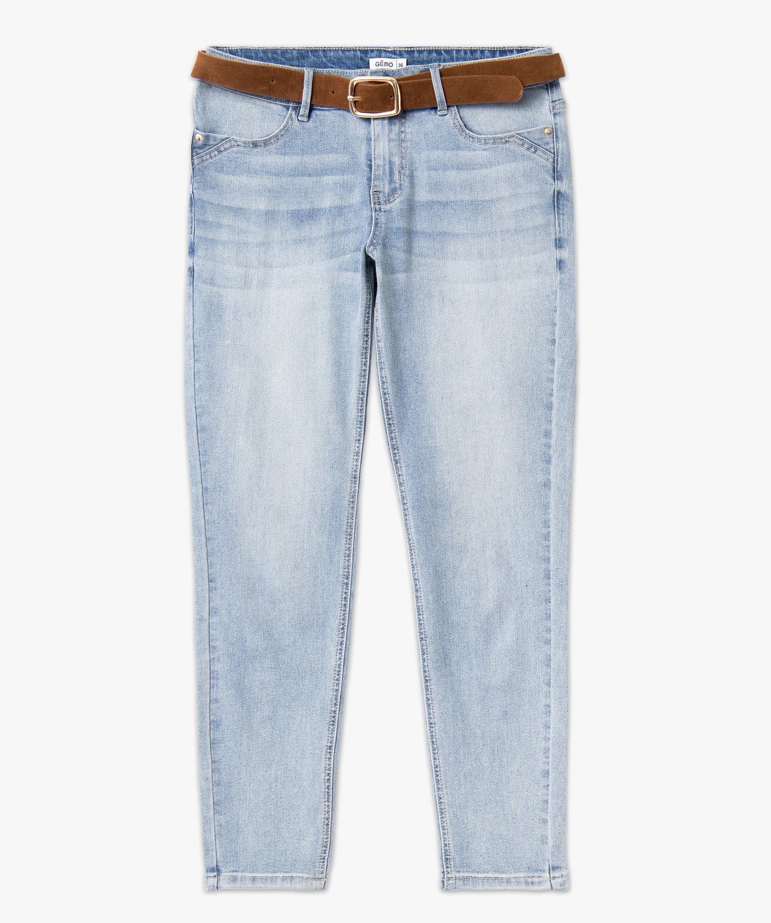 Jean slim longueur 7/8ème avec ceinture femme stone | GEMO