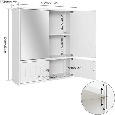 HOMECHO Badezimmerspiegelschrank Hängeschrank Weiß Badschrank mit Ablage